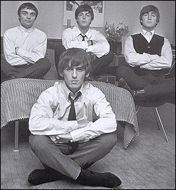 The Beatles in Denmark with replacement drummer, Jimmy Nicol (top left). 