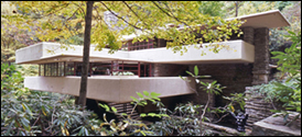 An amazing house in the trees, designed by architect Frank Lloyd Wright.