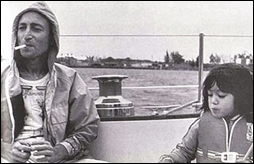 John Lennon and his young son, Sean, aboard the Megan Jaye, the boat John helped sail to Bermuda.