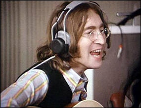 John Lennon in the Abbey Road recording studio, circa 1968.