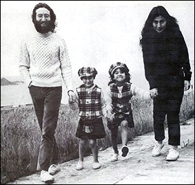 John Lennon and Yoko Ono, with their two children, Julian Lennon and Kyoko Cox, take a trip to Scotland.