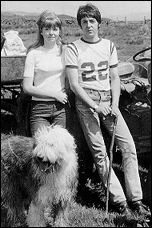 Paul McCartney with his girlfriend, Jane Asher, and his sheepdog, Martha, at his farm in Scotland.