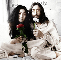 John Lennon and Yoko at their Bed-In For Peace, 1969.