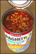 A can of the food for every kid's easy-to-prepare lunch, Spaghettio's.